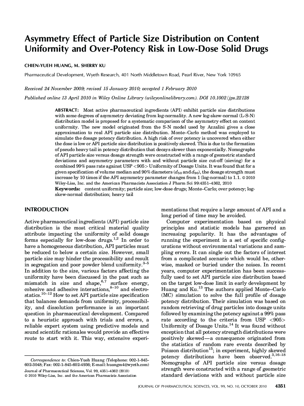 Asymmetry Effect of Particle Size Distribution on Content Uniformity and Over-Potency Risk in Low-Dose Solid Drugs