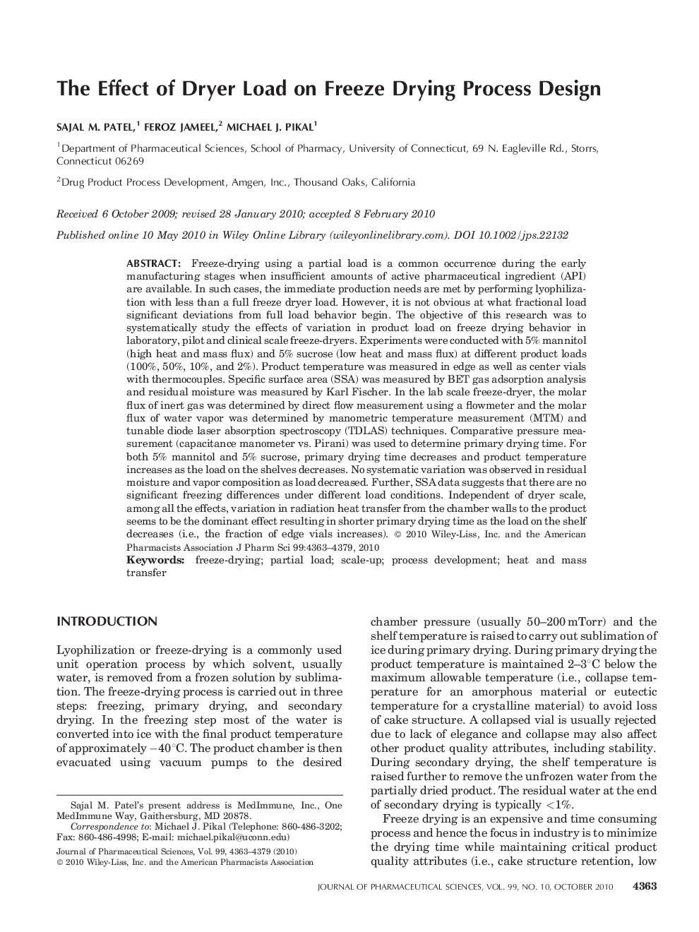 The Effect of Dryer Load on Freeze Drying Process Design