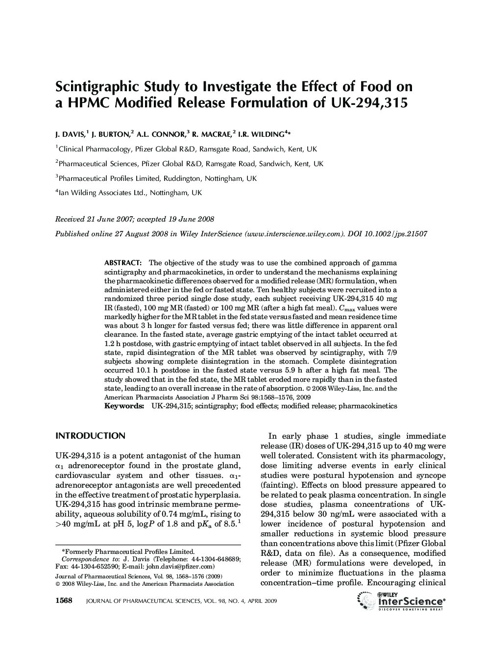 Scintigraphic Study to Investigate the Effect of Food on a HPMC Modified Release Formulation of UK-294,315