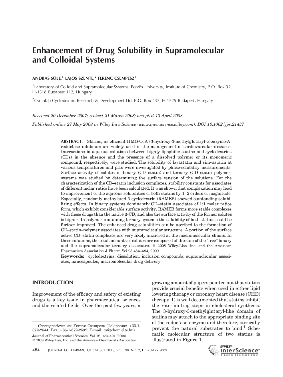 Enhancement of Drug Solubility in Supramolecular and Colloidal Systems