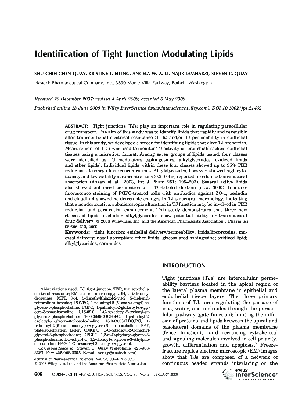 Identification of Tight Junction Modulating Lipids