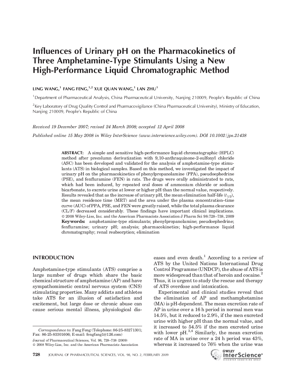 Influences of Urinary pH on the Pharmacokinetics of Three AmphetamineâType Stimulants Using a New HighâPerformance Liquid Chromatographic Method