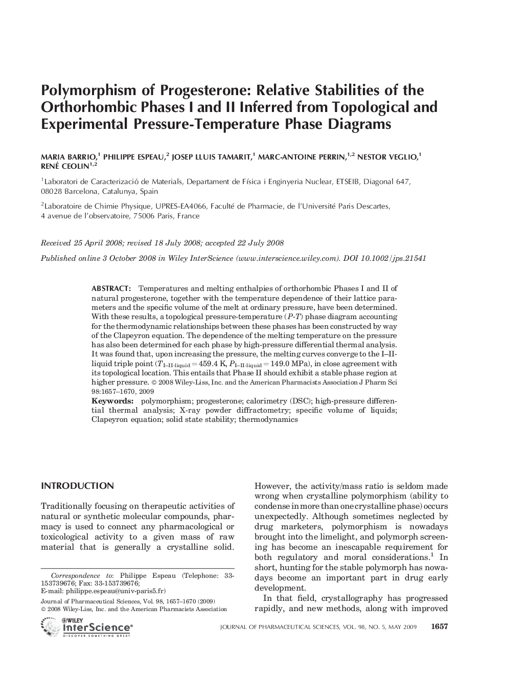 Polymorphism of Progesterone: Relative Stabilities of the Orthorhombic Phases I and II Inferred from Topological and Experimental Pressure-Temperature Phase Diagrams