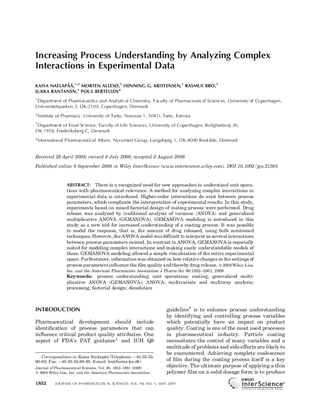 Increasing Process Understanding by Analyzing Complex Interactions in Experimental Data