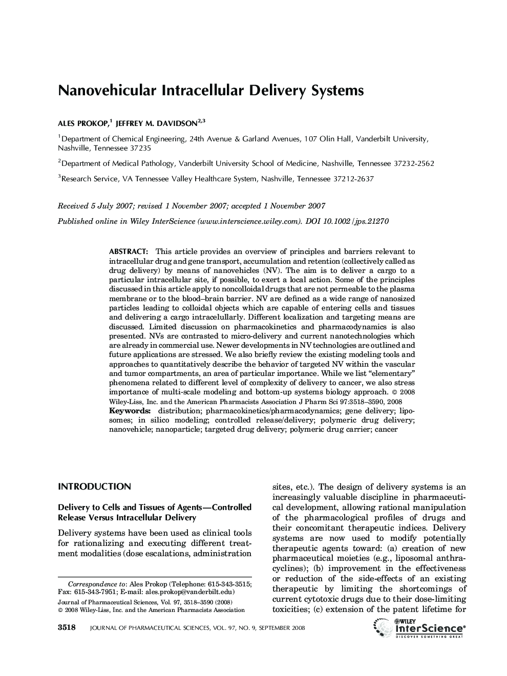 Nanovehicular Intracellular Delivery Systems