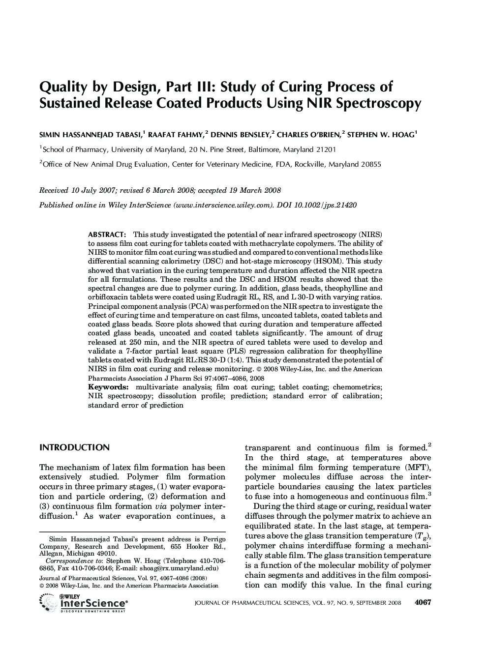 Quality by Design, Part III: Study of Curing Process of Sustained Release Coated Products using NIR Spectroscopy