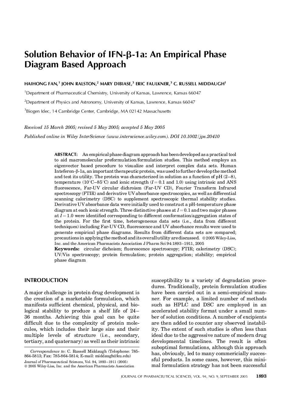 Solution Behavior of IFN-Î²-1a: An Empirical Phase Diagram Based Approach