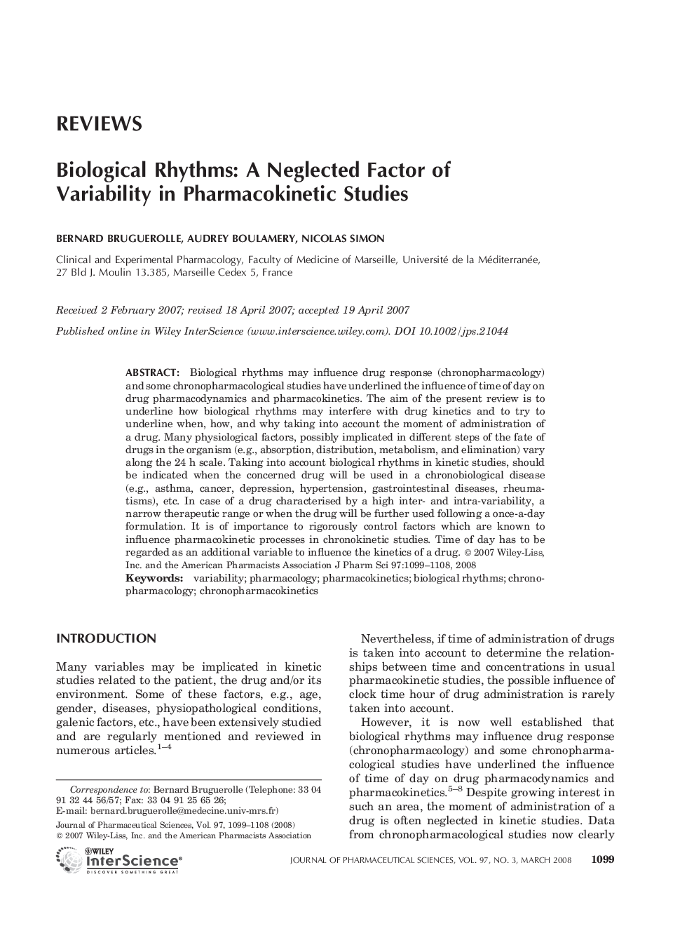 Biological rhythms: A neglected factor of variability in pharmacokinetic studies