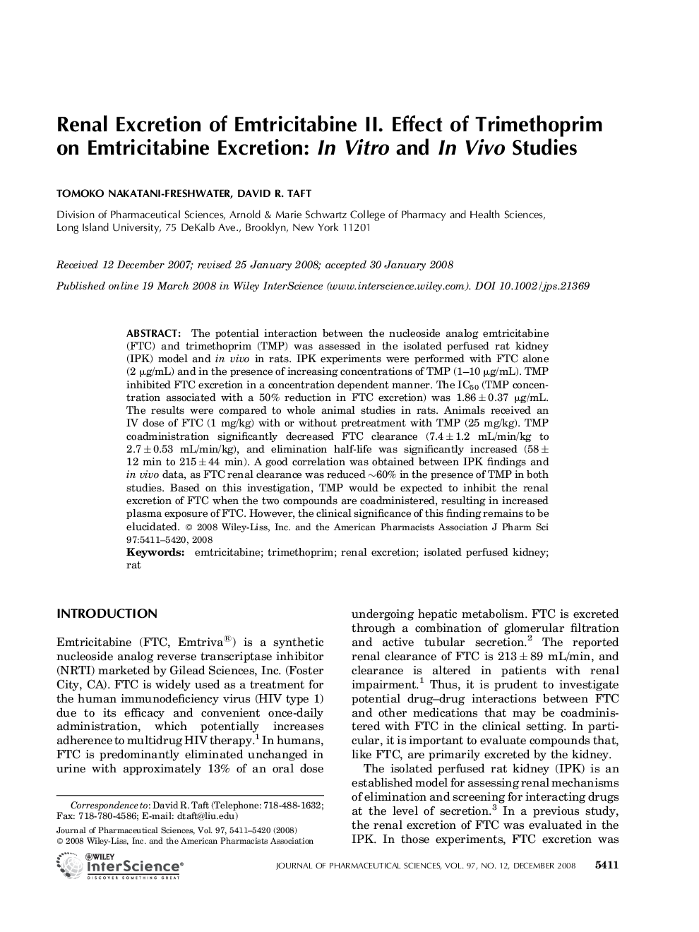 Renal excretion of emtricitabine II. Effect of trimethoprim on emtricitabine excretion: In vitro and in vivo studies