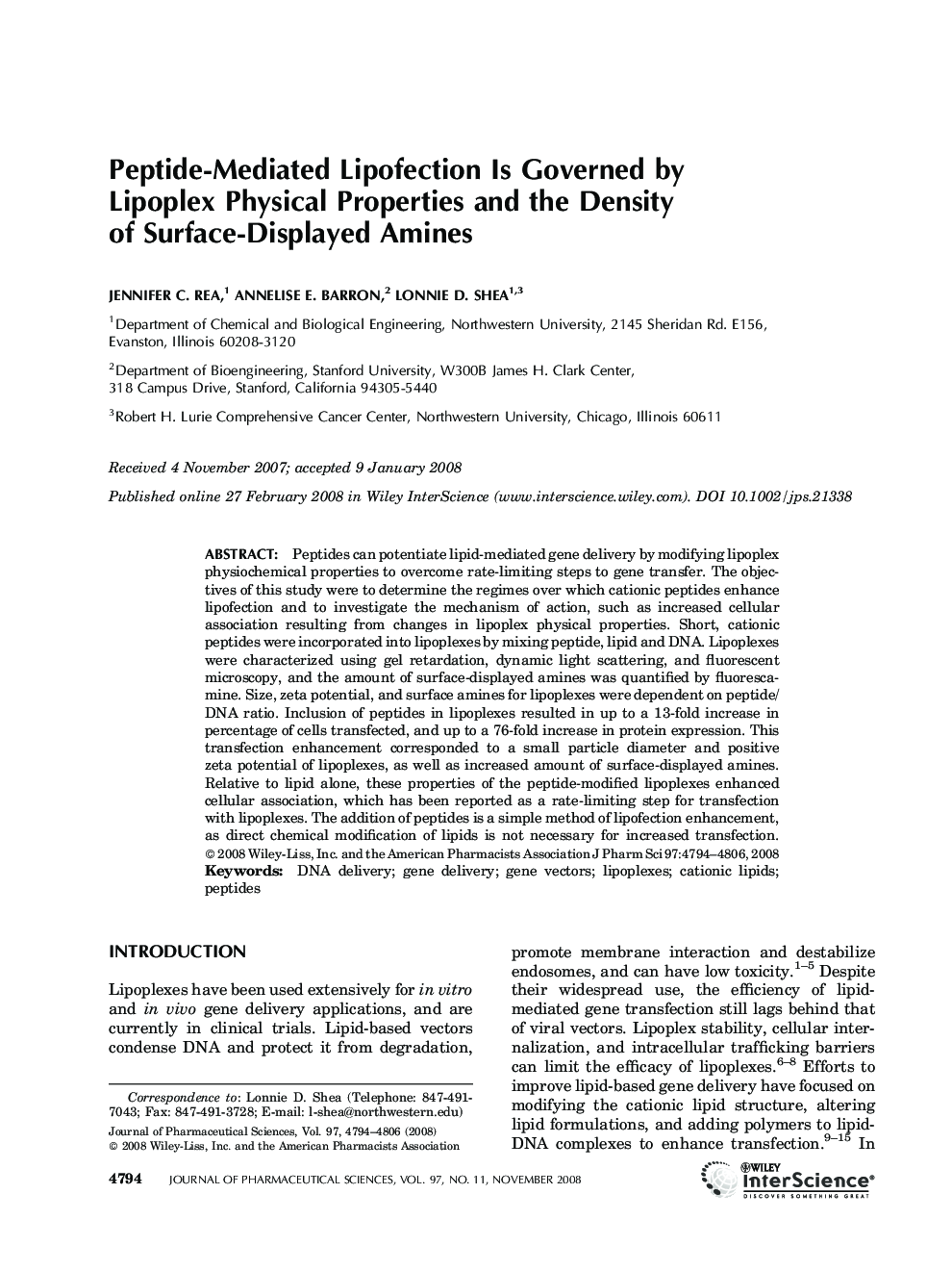 Peptide-mediated lipofection is governed by lipoplex physical properties and the density of surface-displayed amines