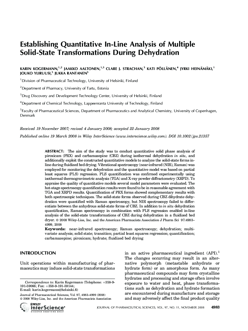 Establishing quantitative in-line analysis of multiple solid-state transformations during dehydration