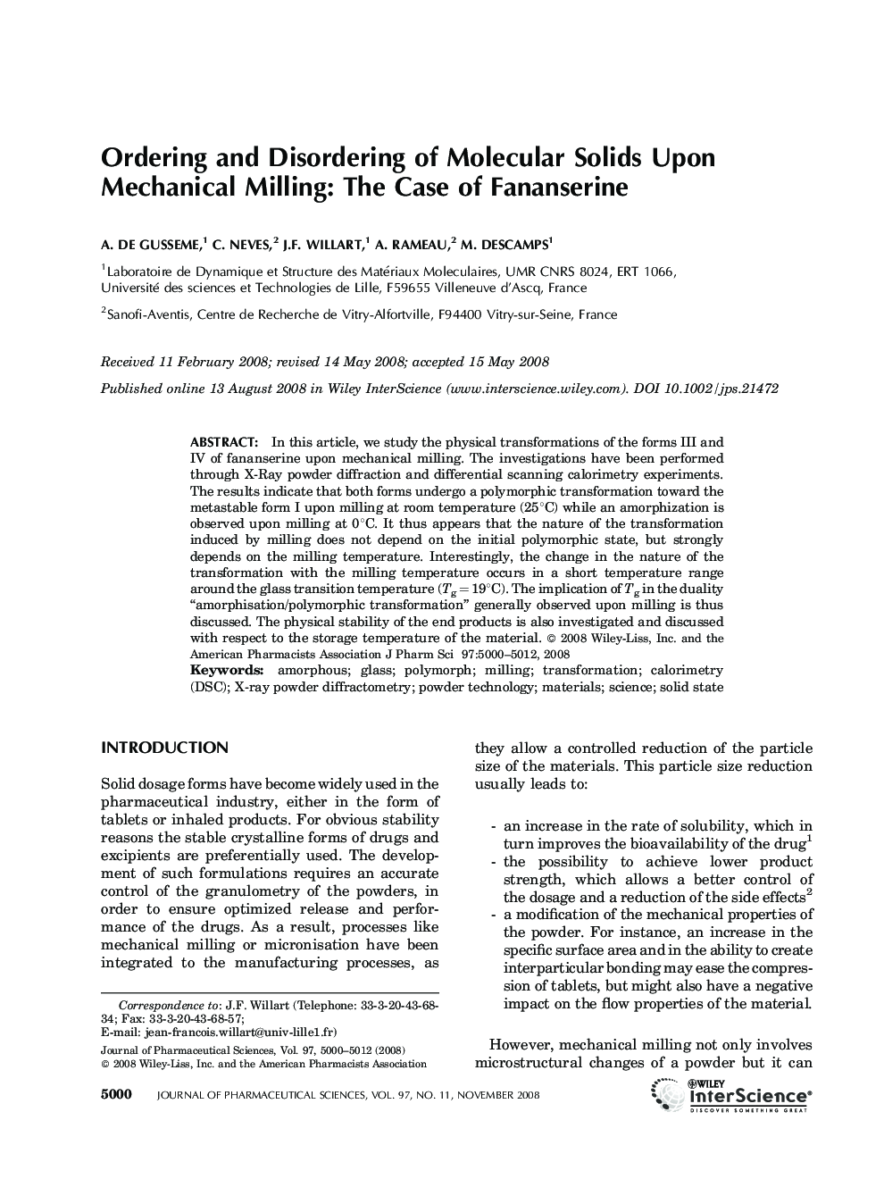 Ordering and disordering of molecular solids upon mechanical milling: The case of fananserine