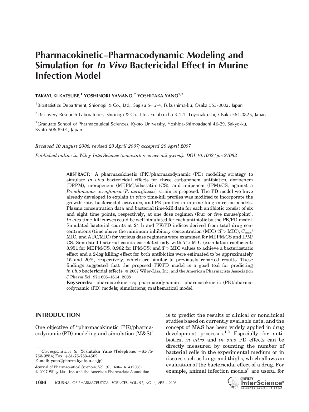 Pharmacokinetic-Pharmacodynamic Modeling and Simulation for in Vivo Bactericidal Effect in Murine Infection Model