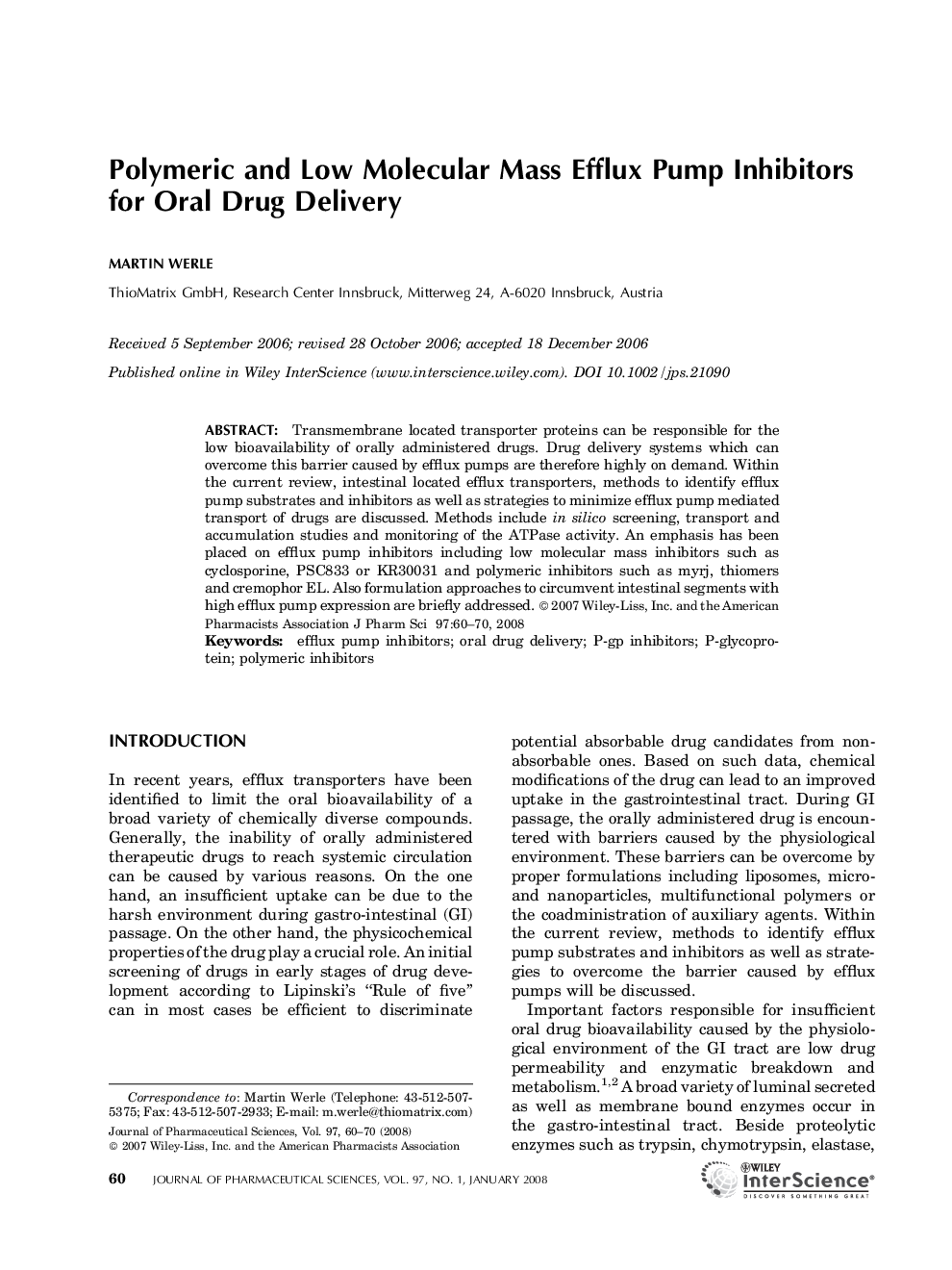 Polymeric and Low Molecular Mass Efflux Pump Inhibitors for Oral Drug Delivery