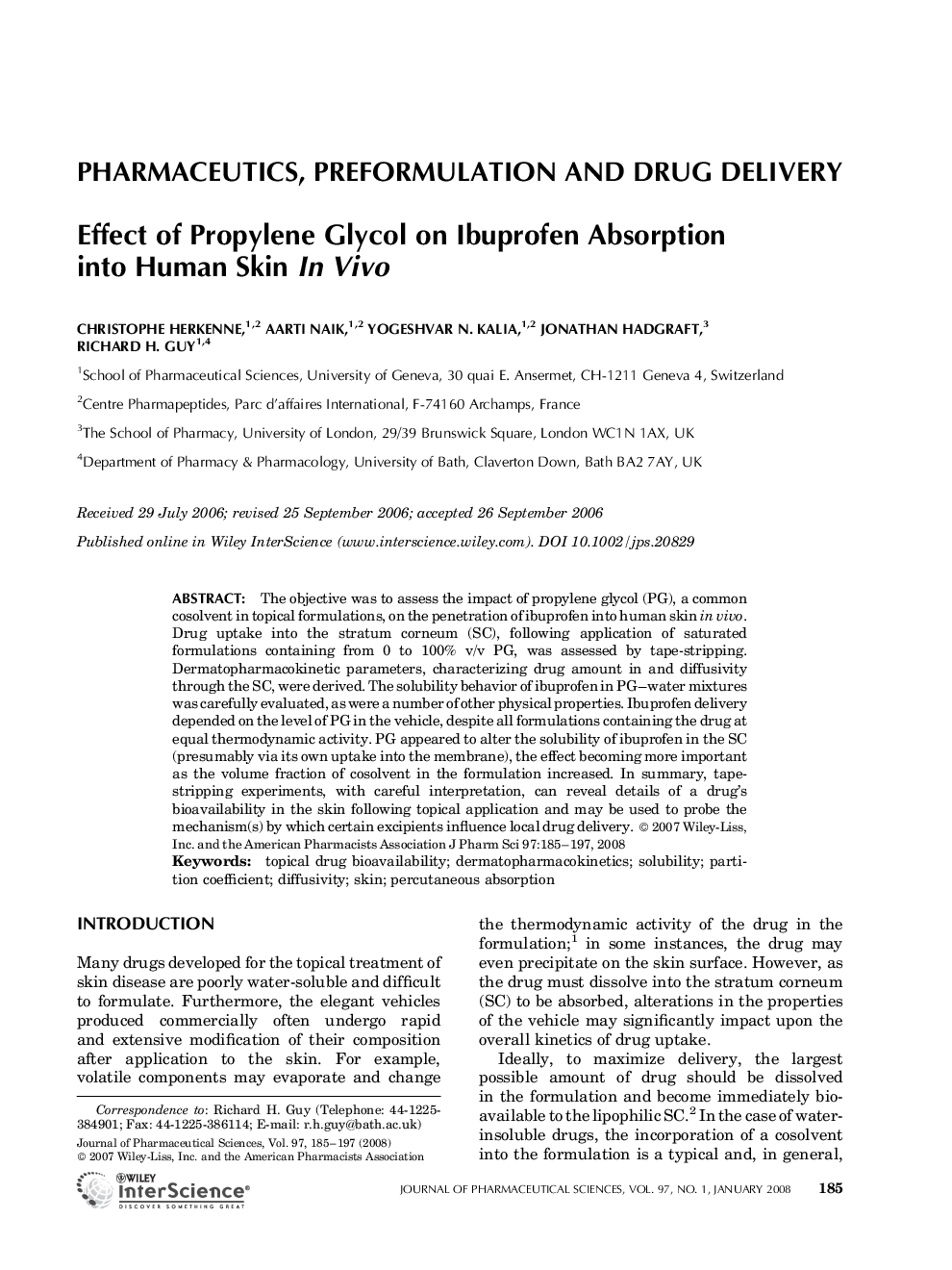 Effect of propylene glycol on ibuprofen absorption into human skin in vivo