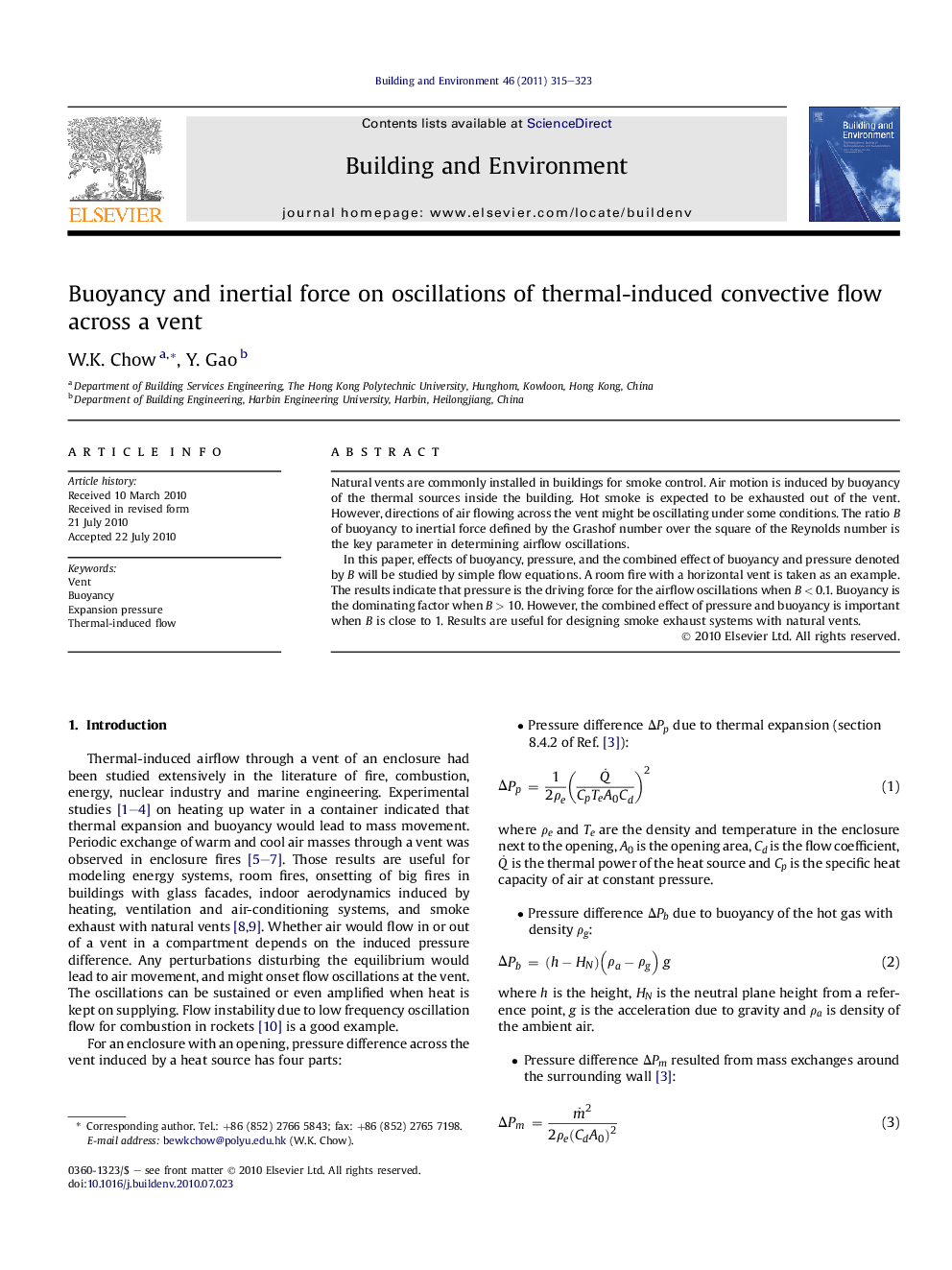 Buoyancy and inertial force on oscillations of thermal-induced convective flow across a vent