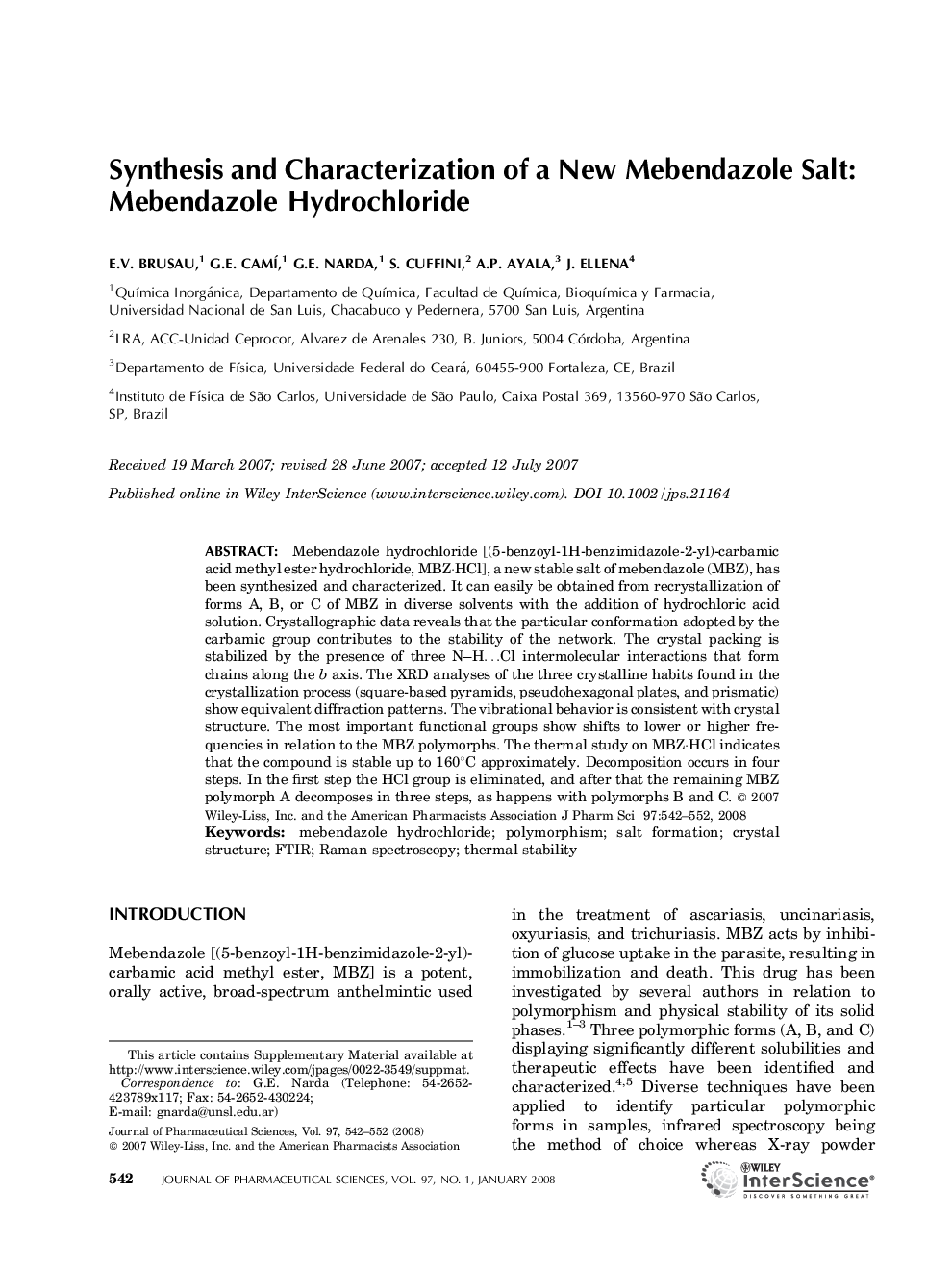 Synthesis and Characterization of a New Mebendazole Salt: Mebendazole Hydrochloride