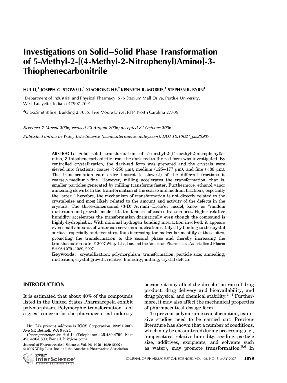 Investigations on Solid-Solid Phase Transformation of 5-Methyl-2-[(4-Methyl-2-Nitrophenyl)Amino]-3- Thiophenecarbonitrile