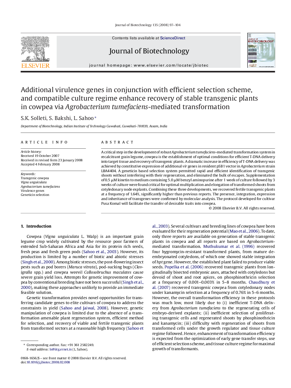 Additional virulence genes in conjunction with efficient selection scheme, and compatible culture regime enhance recovery of stable transgenic plants in cowpea via Agrobacterium tumefaciens-mediated transformation