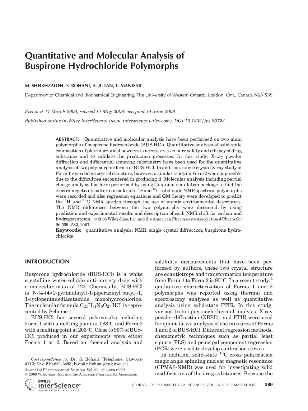 Quantitative and Molecular Analysis of Buspirone Hydrochloride Polymorphs