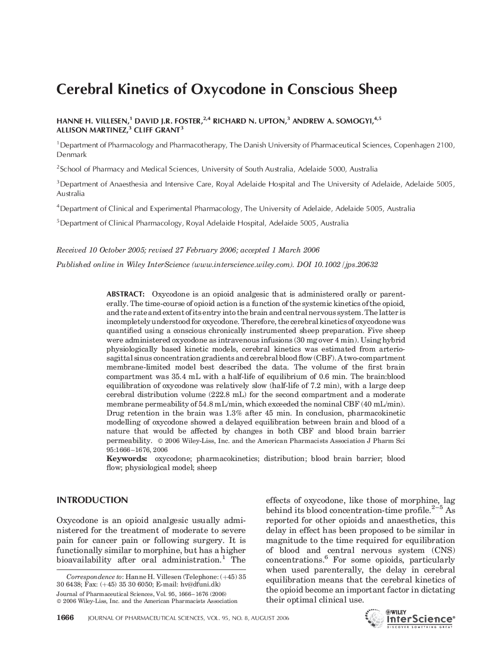 Cerebral kinetics of oxycodone in conscious sheep