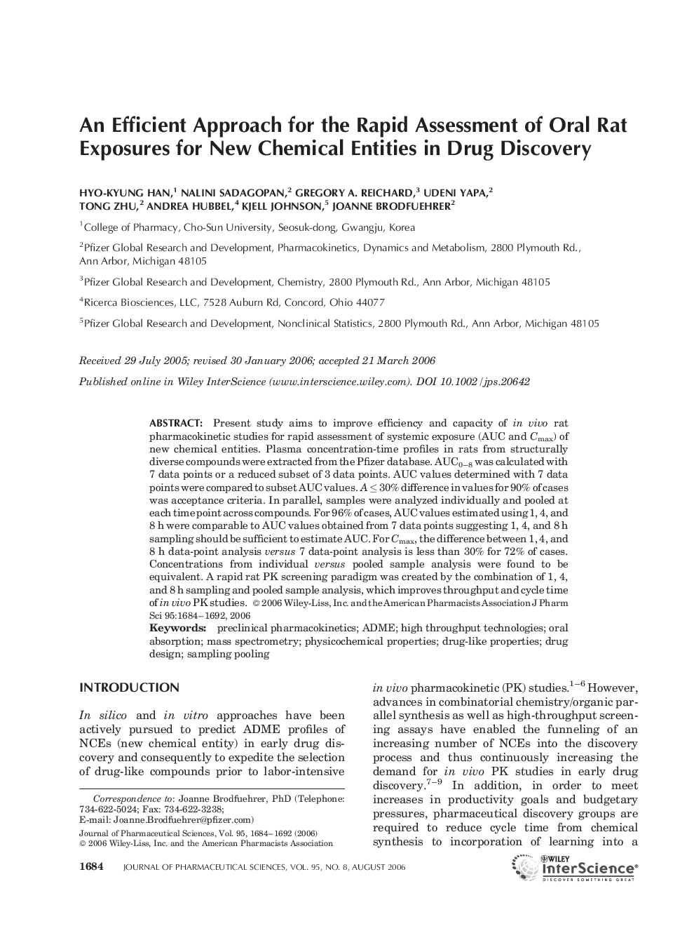 An efficient approach for the rapid assessment of oral rat exposures for new chemical entities in drug discovery