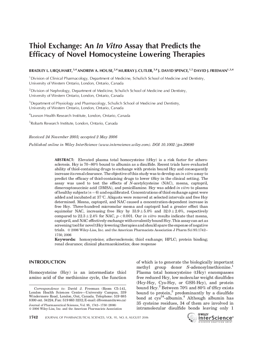 Thiol exchange: An in vitro assay that predicts the efficacy of novel homocysteine lowering therapies