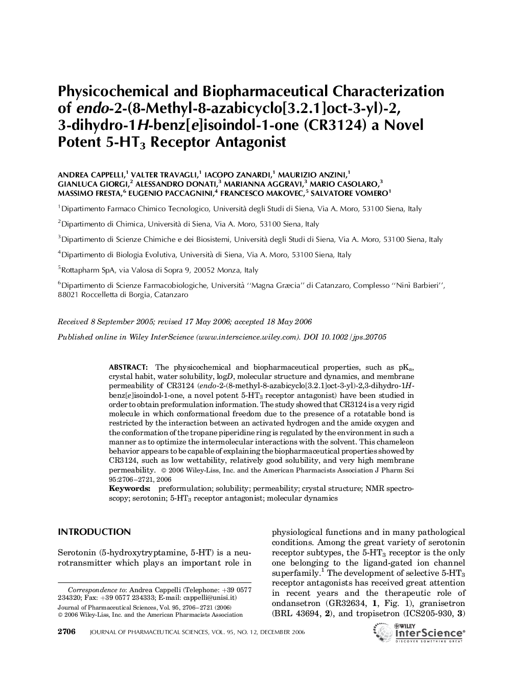 Physicochemical and Biopharmaceutical Characterization of endo-2-(8-Methyl-8-azabicyclo[3.2.1]oct-3-yl)-2,3-dihydro-1H-benz[e]isoindol-1-one (CR3124) a Novel Potent 5-HT3 Receptor Antagonist