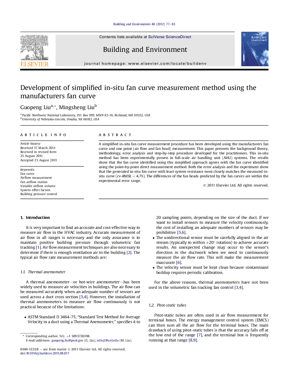 Development of simplified in-situ fan curve measurement method using the manufacturers fan curve