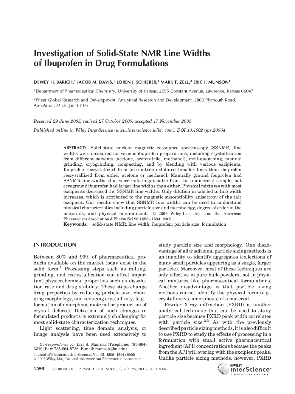 Investigation of Solid-State NMR Line Widths of Ibuprofen in Drug Formulations