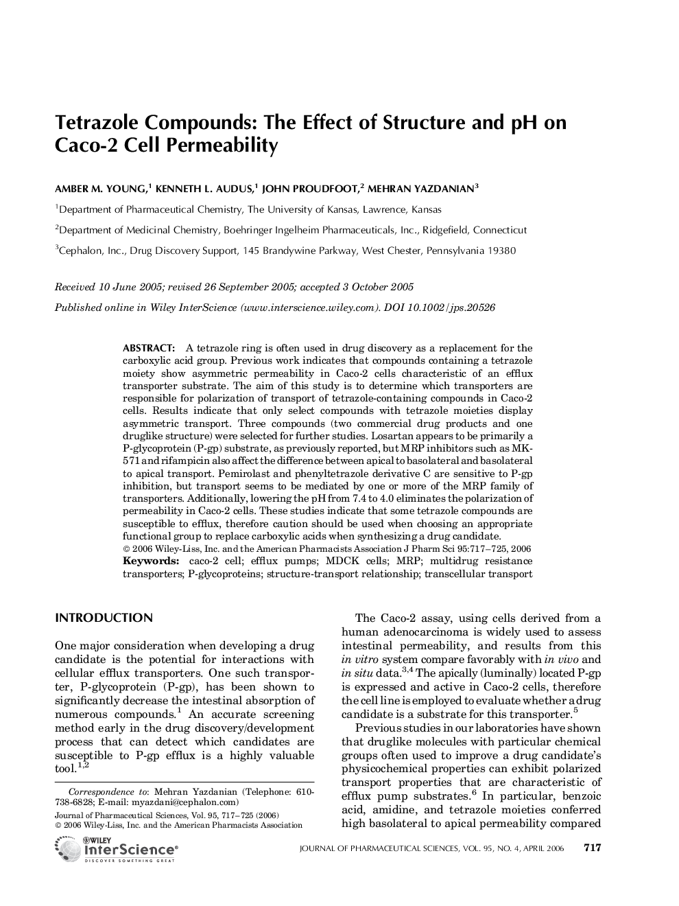 Tetrazole compounds: The effect of structure and pH on Caco-2 cell permeability