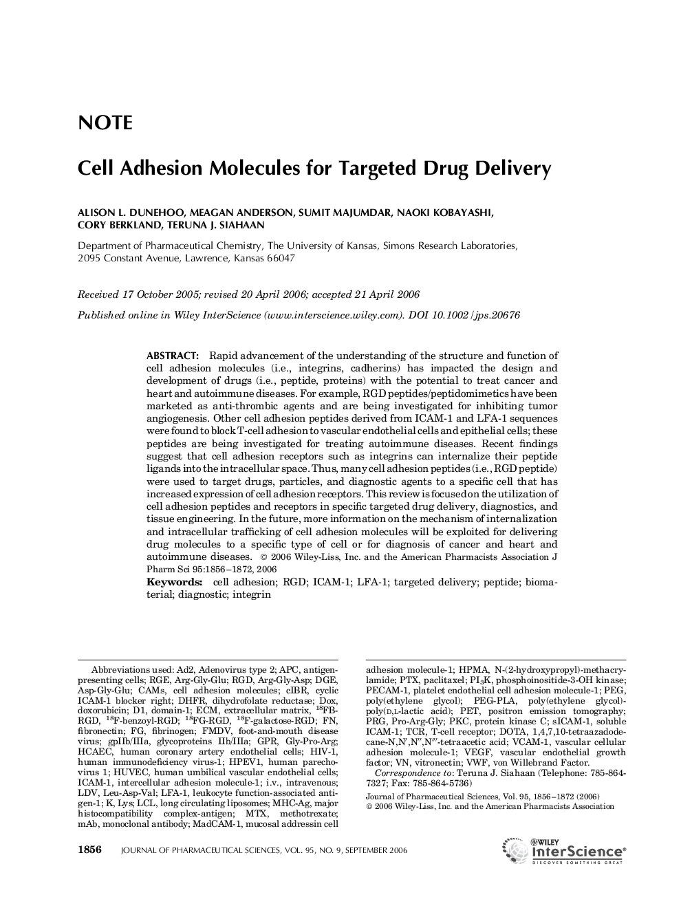 Cell Adhesion Molecules for Targeted Drug Delivery