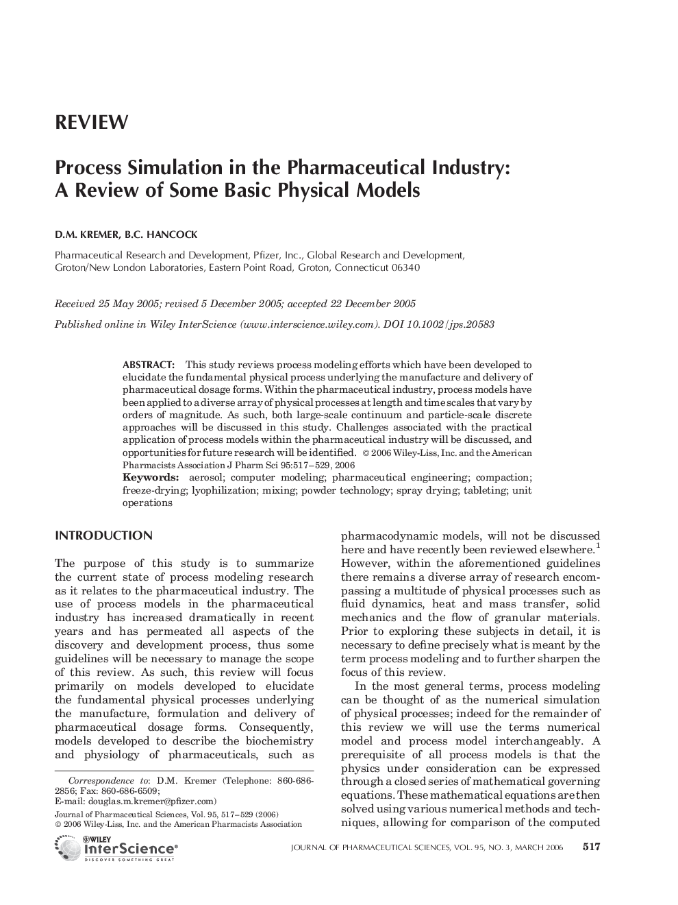 Process Simulation in the Pharmaceutical Industry: A Review of Some Basic Physical Models