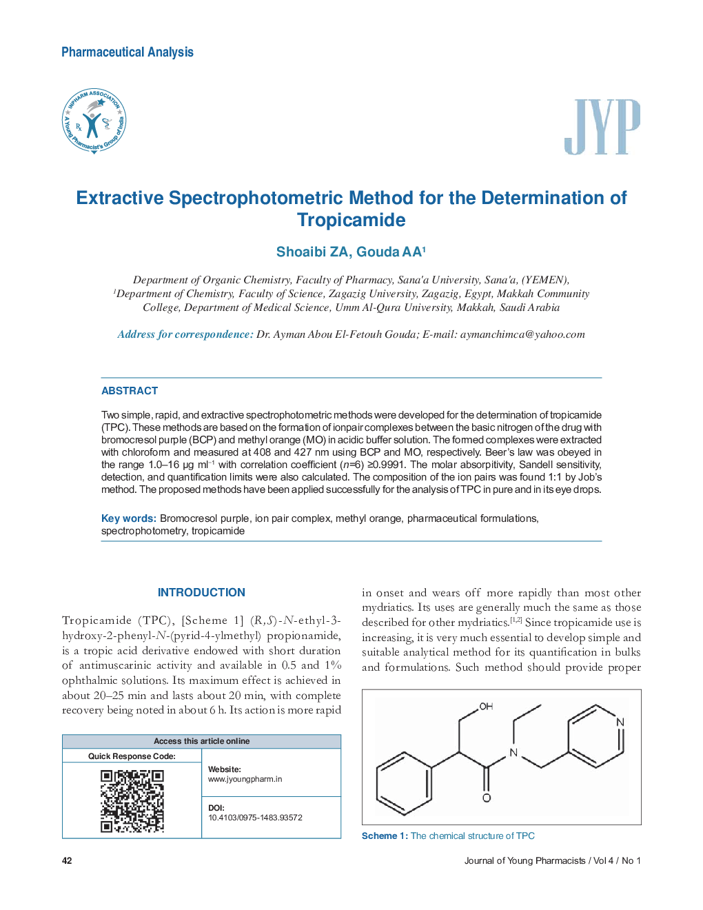 Extractive Spectrophotometric Method for the Determination of Tropicamide