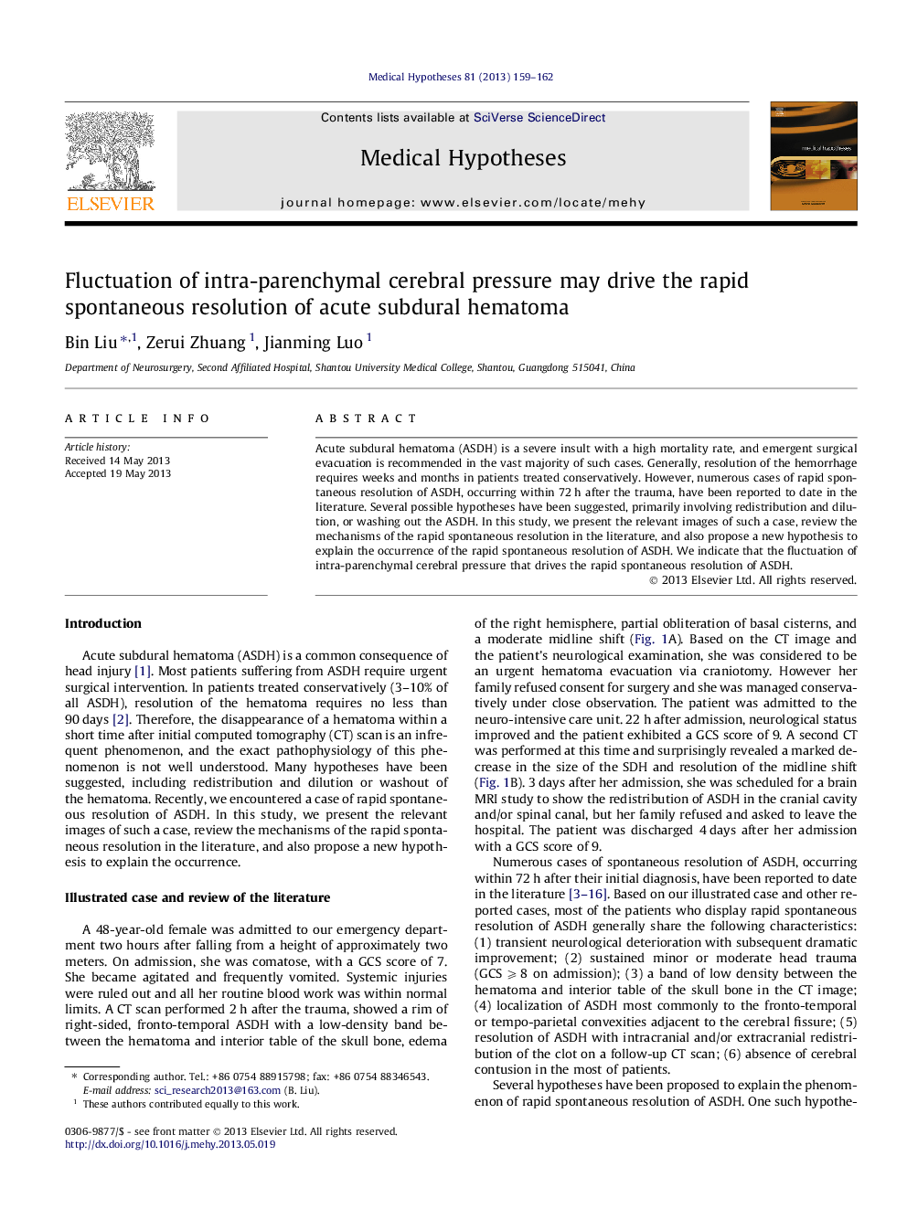Fluctuation of intra-parenchymal cerebral pressure may drive the rapid spontaneous resolution of acute subdural hematoma