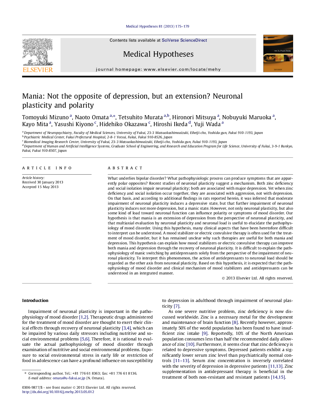 Mania: Not the opposite of depression, but an extension? Neuronal plasticity and polarity