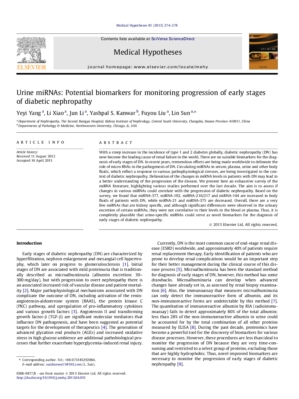 Urine miRNAs: Potential biomarkers for monitoring progression of early stages of diabetic nephropathy