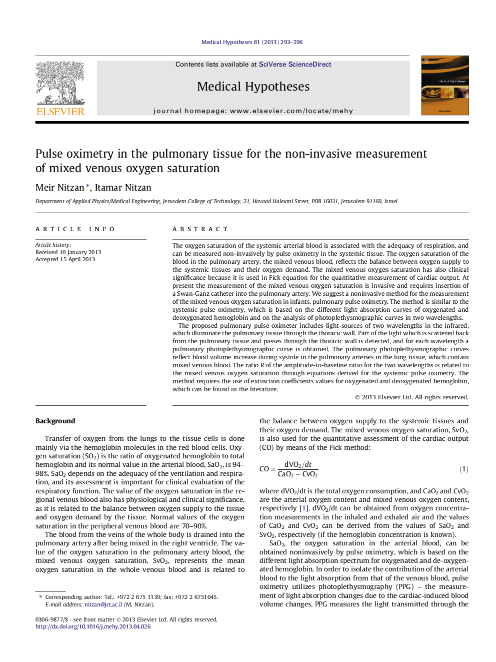 Pulse oximetry in the pulmonary tissue for the non-invasive measurement of mixed venous oxygen saturation