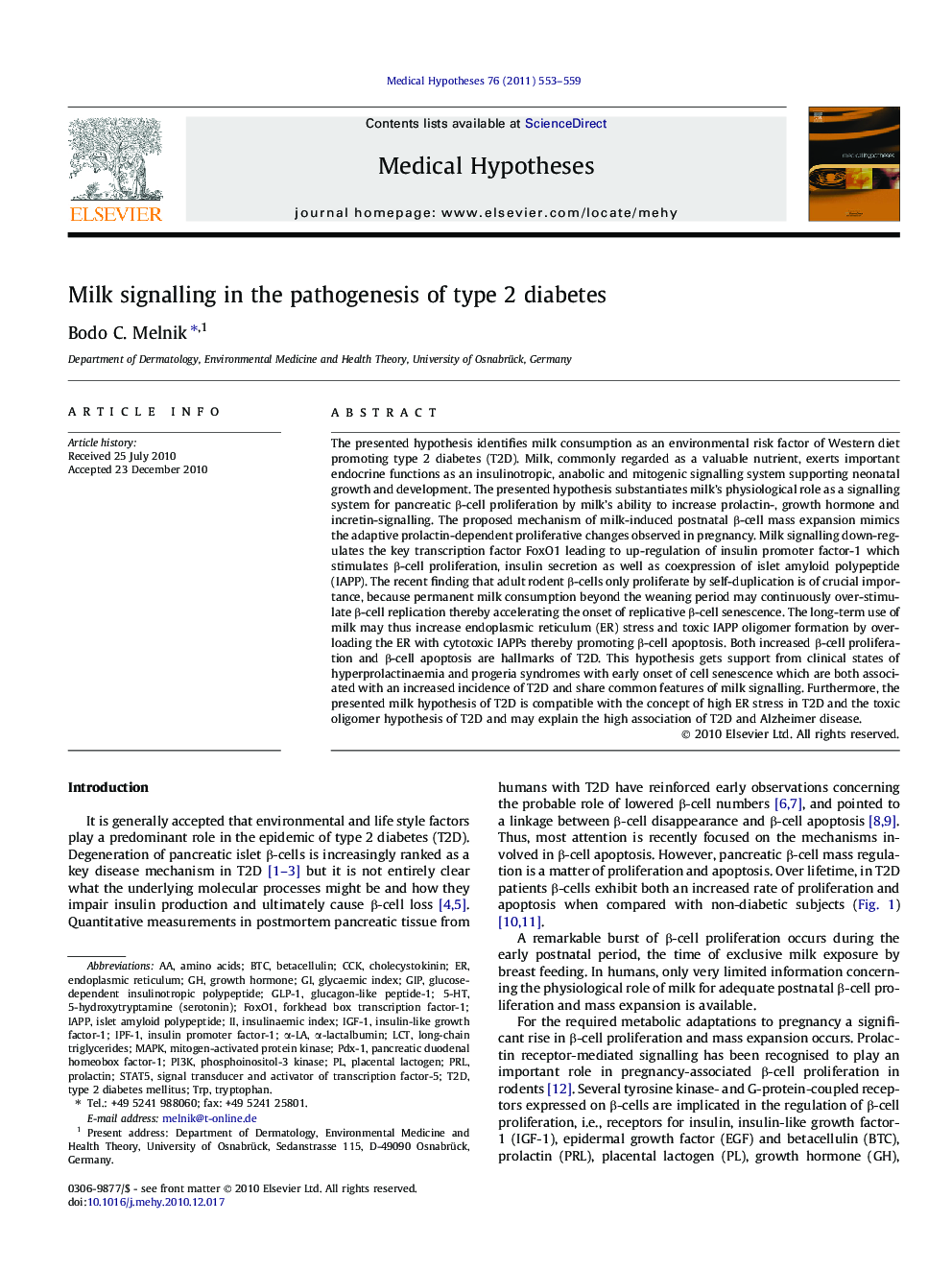 Milk signalling in the pathogenesis of type 2 diabetes