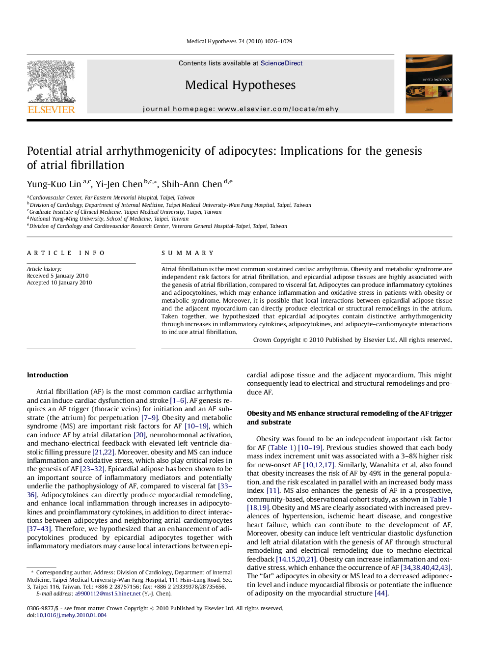 Potential atrial arrhythmogenicity of adipocytes: Implications for the genesis of atrial fibrillation