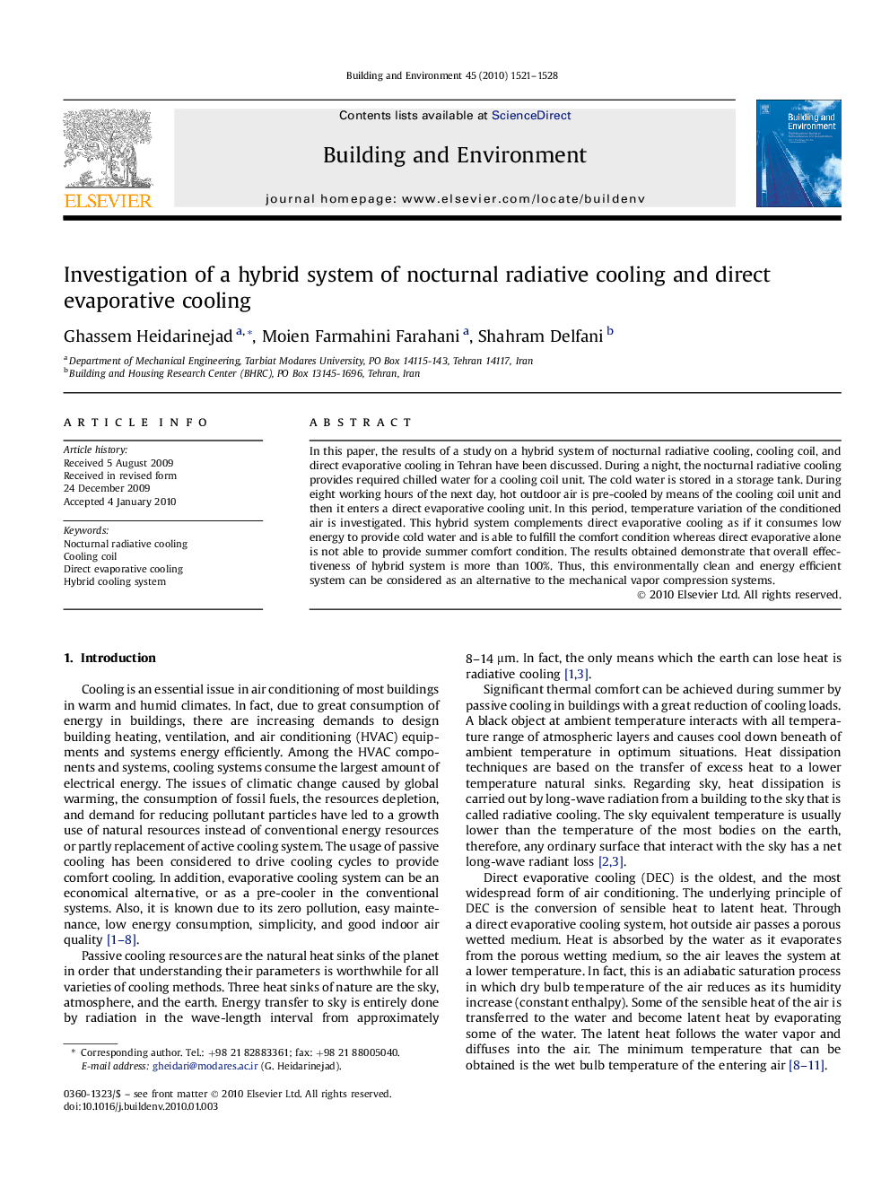 Investigation of a hybrid system of nocturnal radiative cooling and direct evaporative cooling