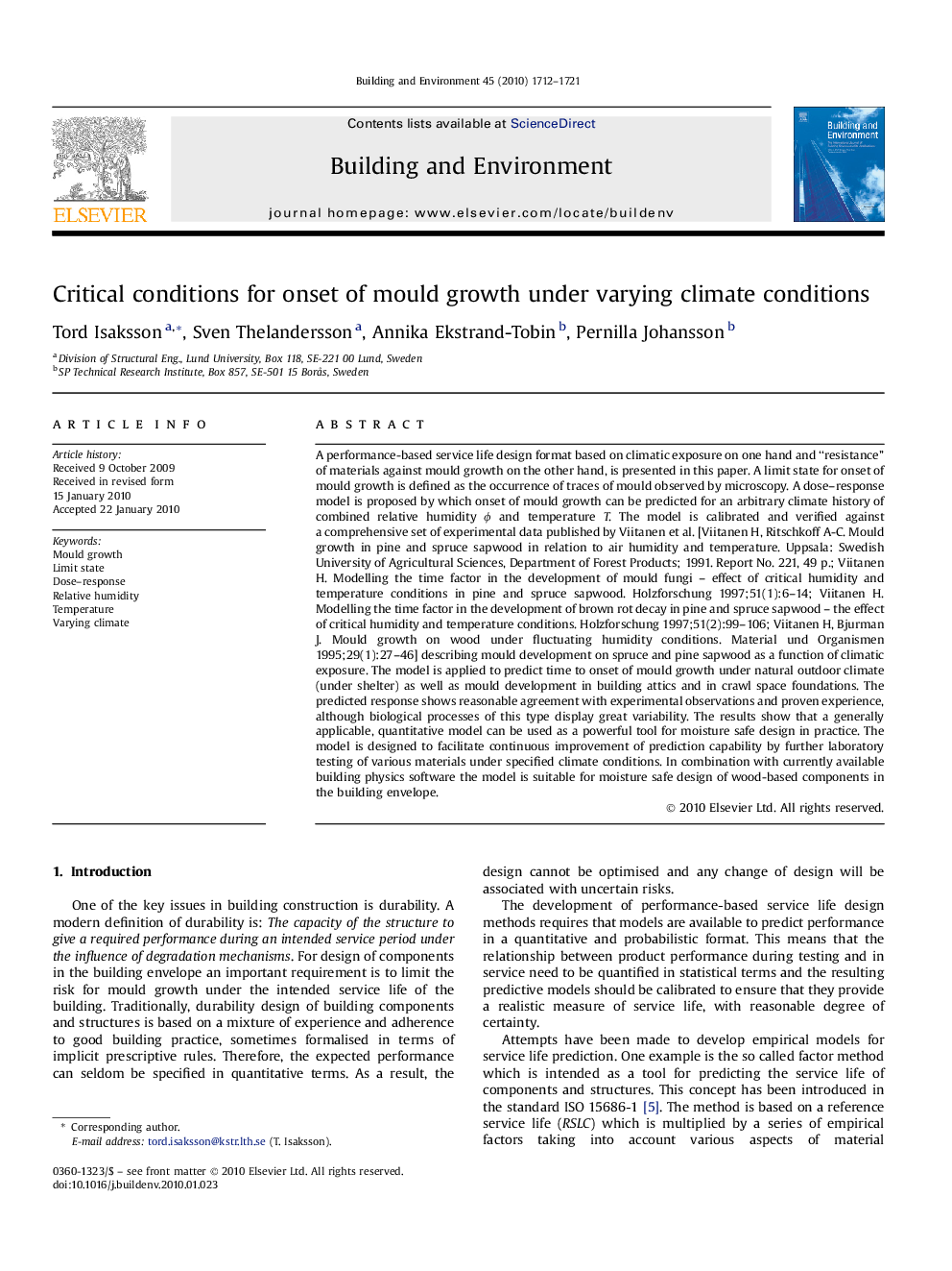 Critical conditions for onset of mould growth under varying climate conditions