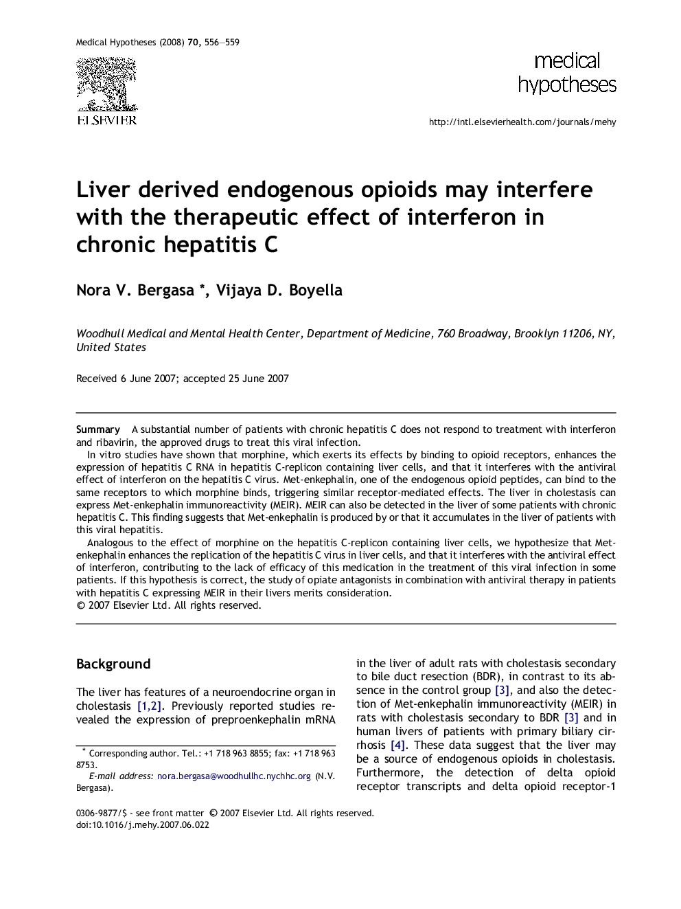 Liver derived endogenous opioids may interfere with the therapeutic effect of interferon in chronic hepatitis C