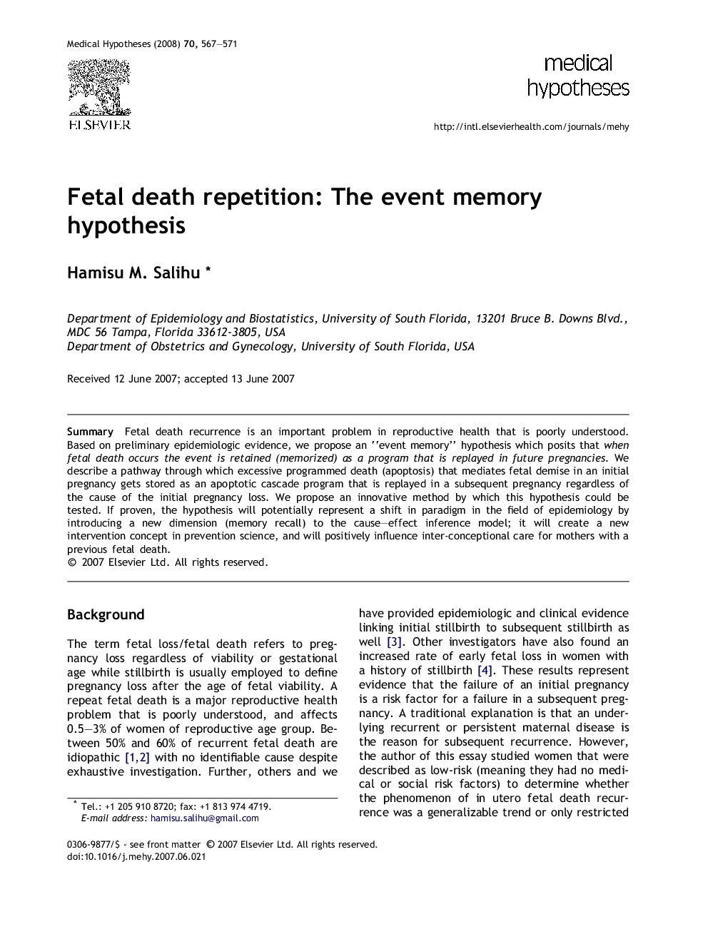 Fetal death repetition: The event memory hypothesis