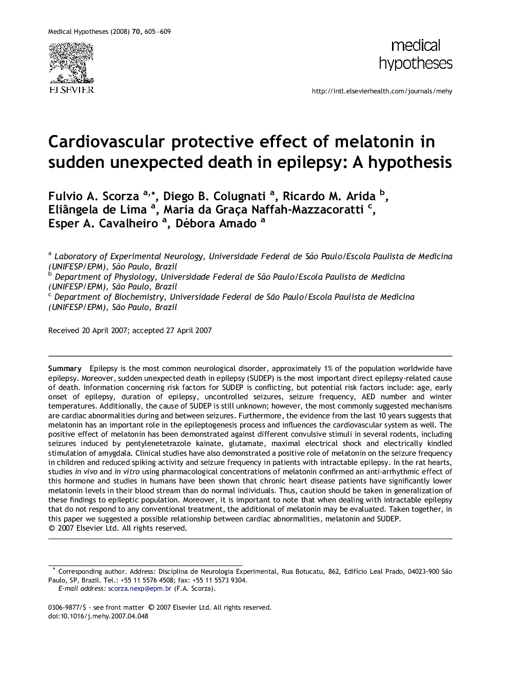 Cardiovascular protective effect of melatonin in sudden unexpected death in epilepsy: A hypothesis