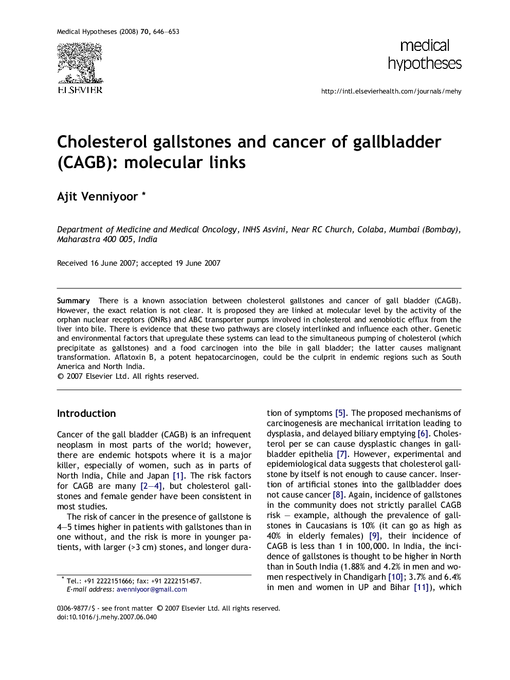 Cholesterol gallstones and cancer of gallbladder (CAGB): molecular links