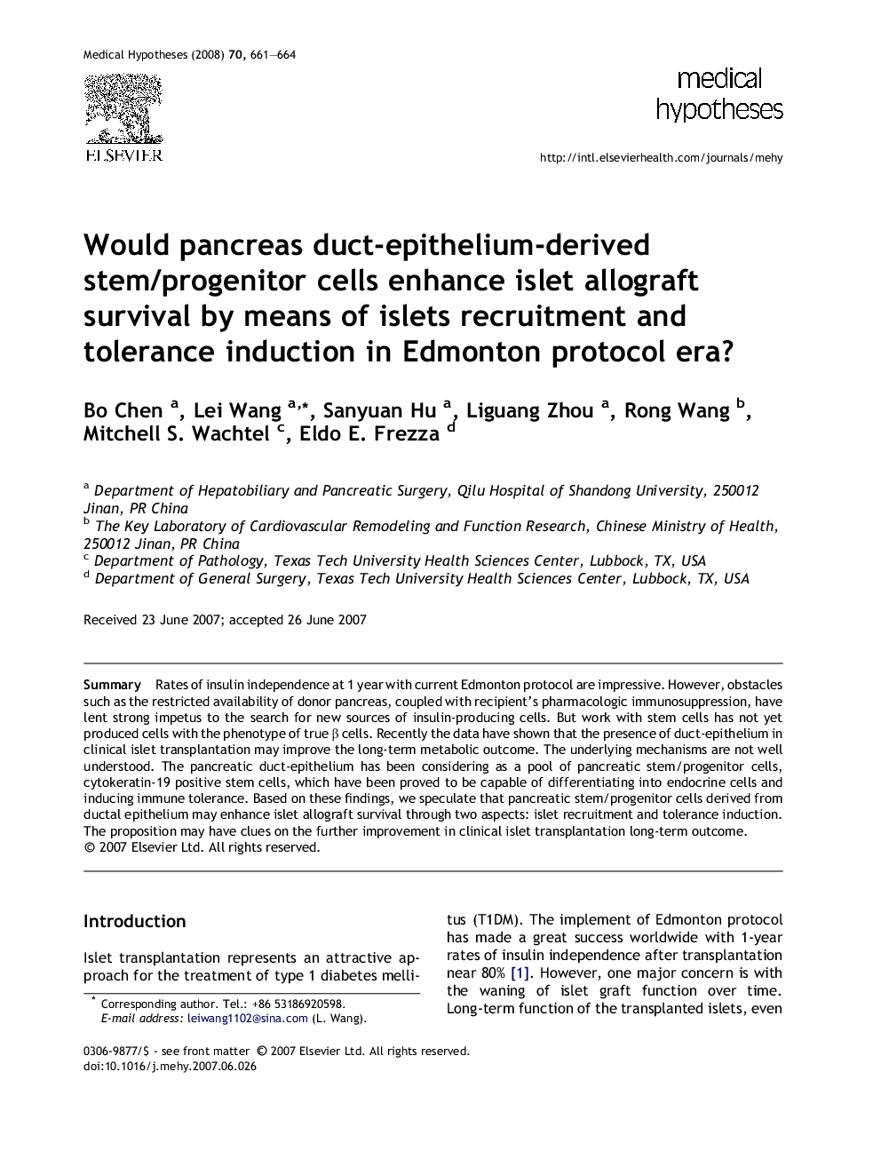 Would pancreas duct-epithelium-derived stem/progenitor cells enhance islet allograft survival by means of islets recruitment and tolerance induction in Edmonton protocol era?