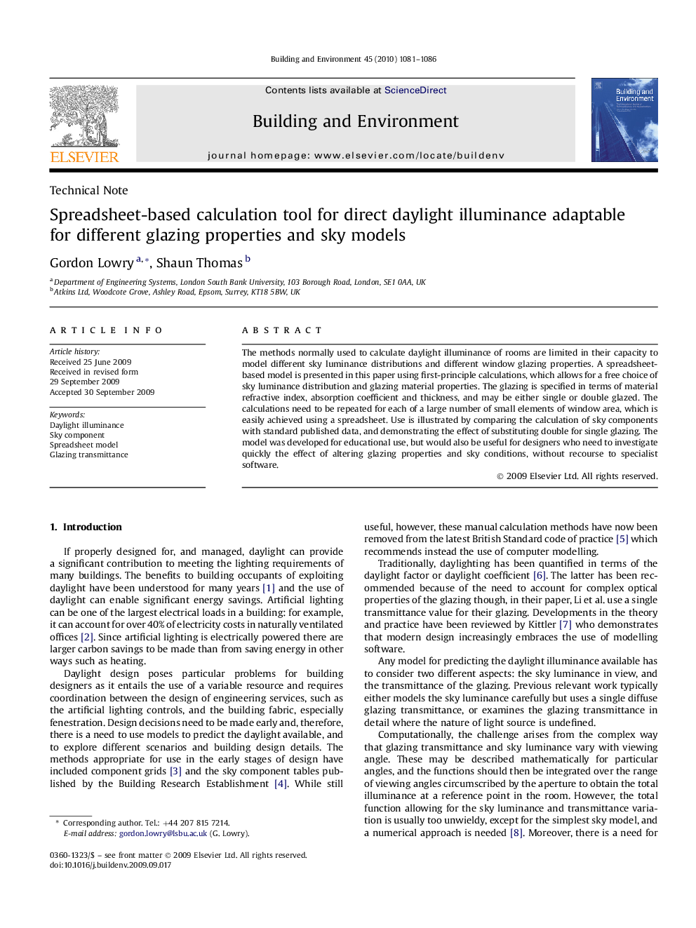 Spreadsheet-based calculation tool for direct daylight illuminance adaptable for different glazing properties and sky models