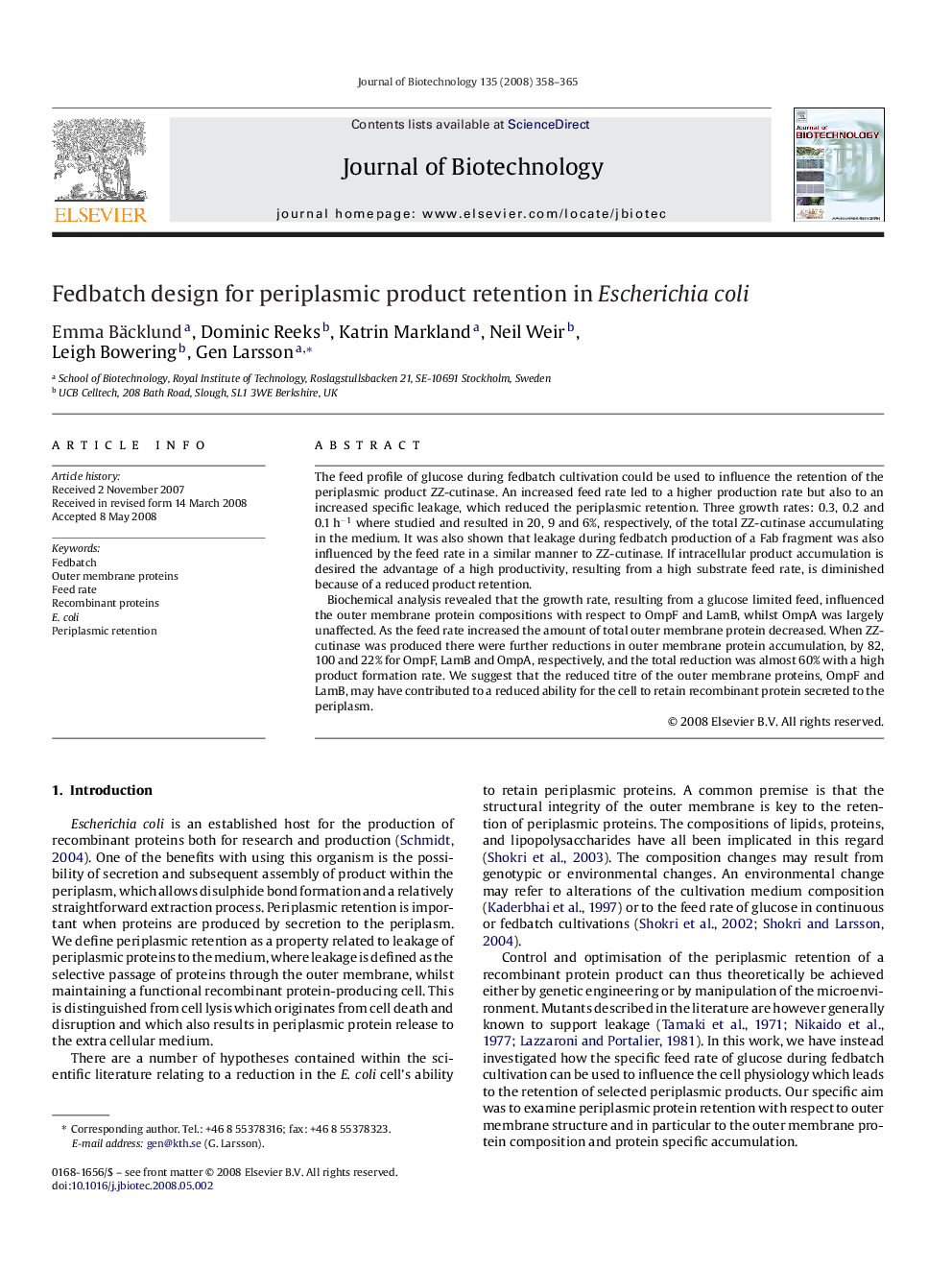 Fedbatch design for periplasmic product retention in Escherichia coli