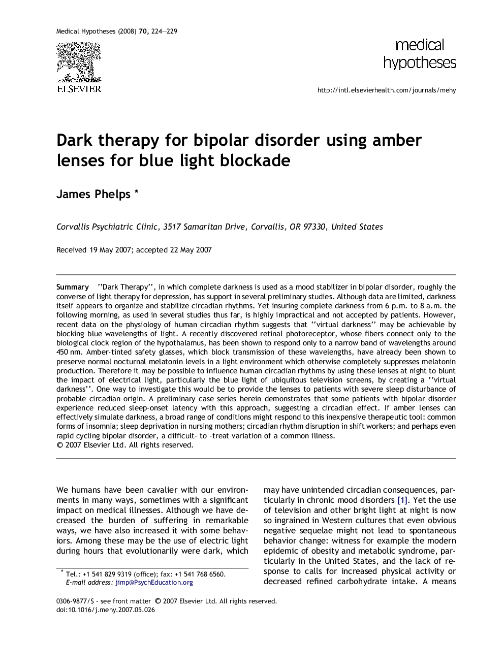 Dark therapy for bipolar disorder using amber lenses for blue light blockade